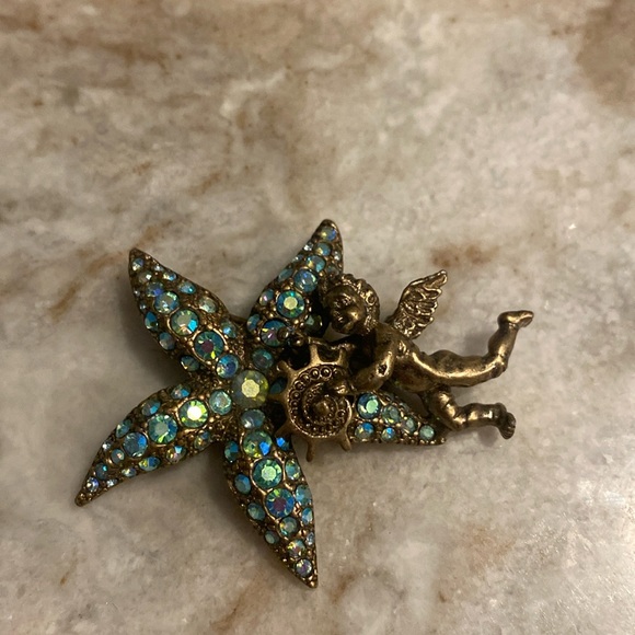 Kirks Folly, Brooch/pin, blue stones, starfish. - Picture 2 of 4